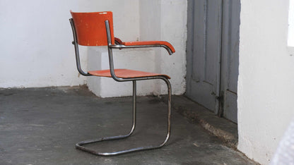 Vintage Freischwinger Stuhl von Mart Stam für Mora, Orange Chrom