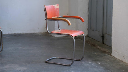 Vintage Freischwinger Stuhl von Mart Stam für Mora in Orange, Chrom