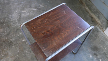 Vintage Beistelltisch Bauhaus braun verchromt Holz Stahlrohr Chrom
