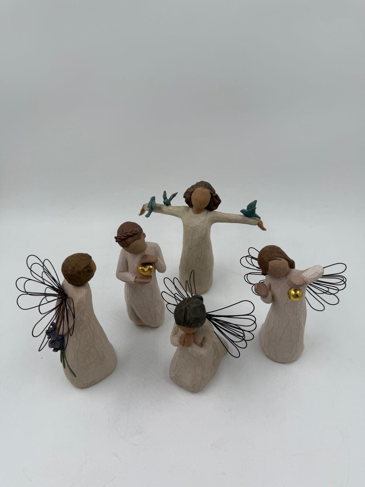 Vintage Figur Willow Tree Engel Set von Susan Lordi für Willow Tree Set von 5 mit Drahtflügeln