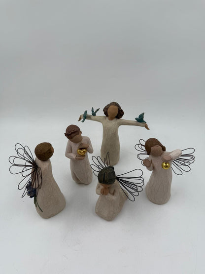 Vintage Figur Willow Tree Engel Set von Susan Lordi für Willow Tree Set von 5 mit Drahtflügeln
