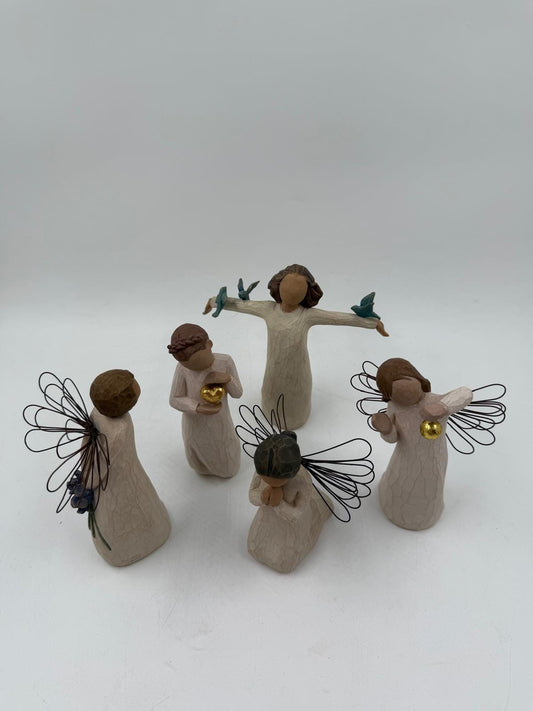 Vintage Figur Willow Tree Engel Set von Susan Lordi für Willow Tree Set von 5 mit Drahtflügeln