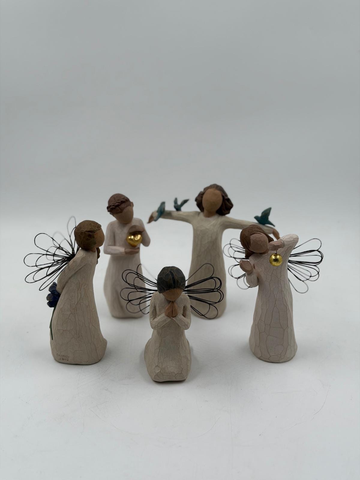 Vintage Figur Willow Tree Engel Set von Susan Lordi für Willow Tree Set von 5 mit Drahtflügeln