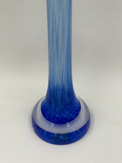Vintage Vase blau gestreift, schlanke Form mit breiter Basis