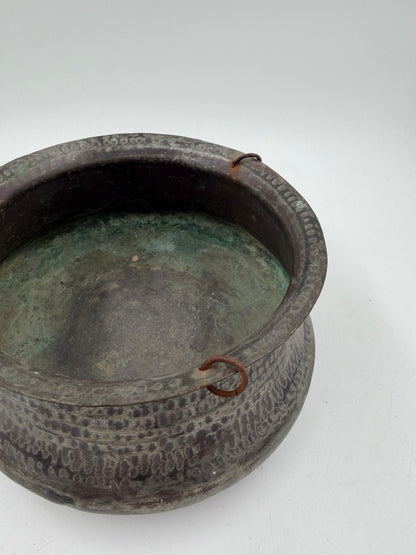 Vintage Kupfertopf mit Patina und 3 Aufhänge-Ring, Deko