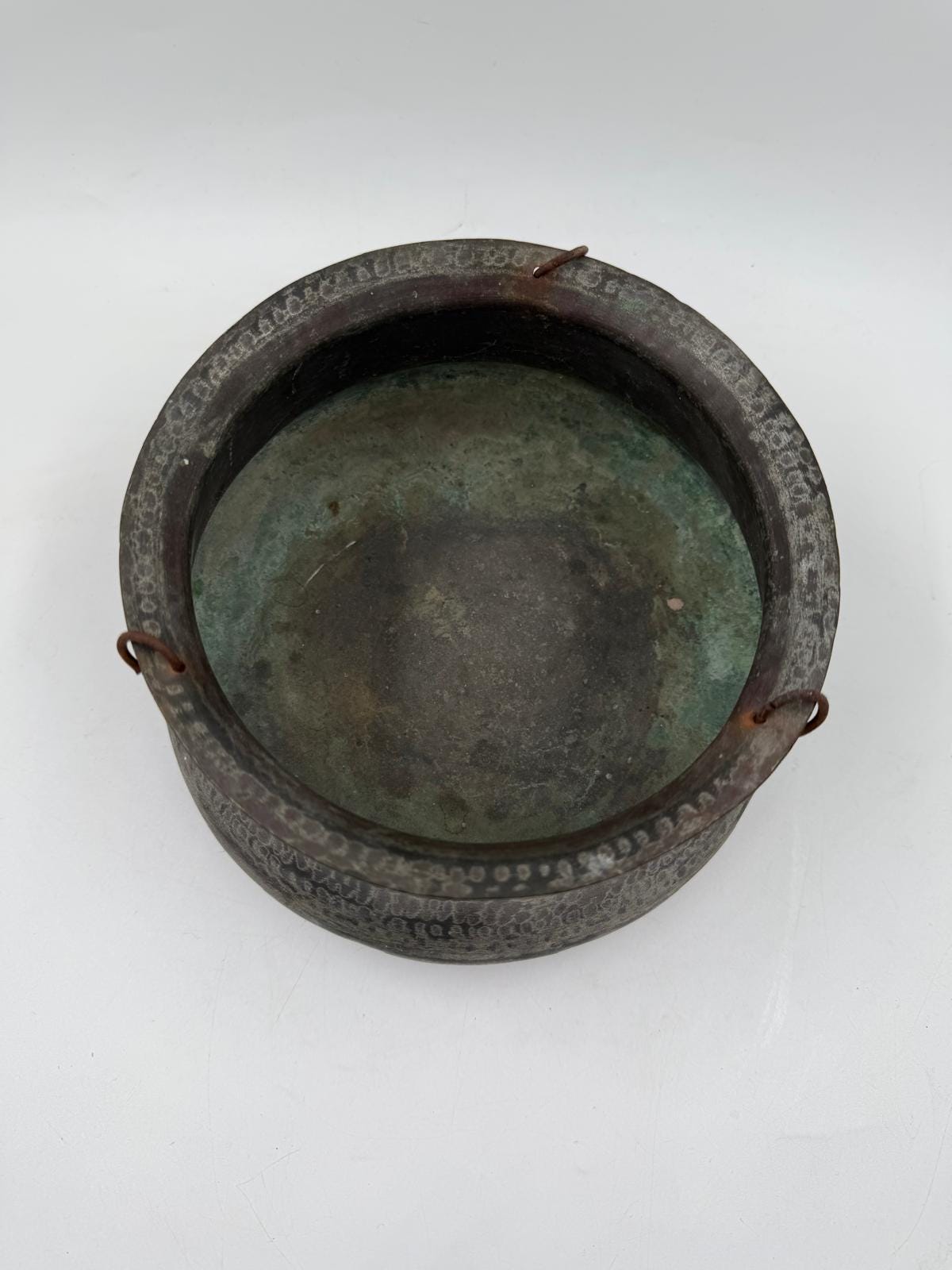 Vintage Kupfertopf mit Patina und 3 Aufhänge-Ring, Deko