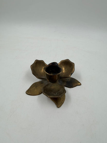 Vintage Kerzenhalter Blume Messing Patina