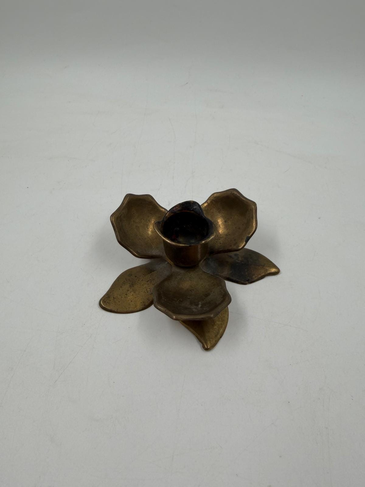 Vintage Kerzenhalter Blume Messing Patina