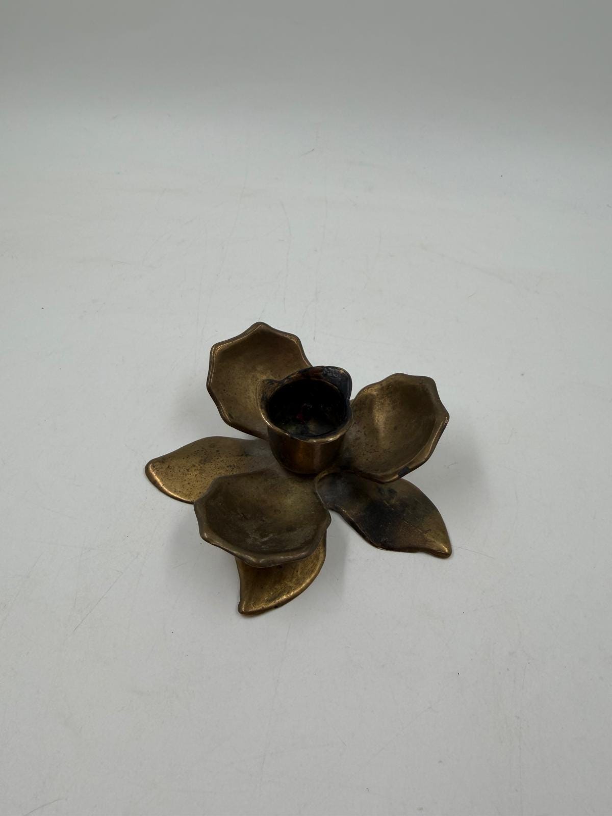 Vintage Kerzenhalter Blume Messing Patina