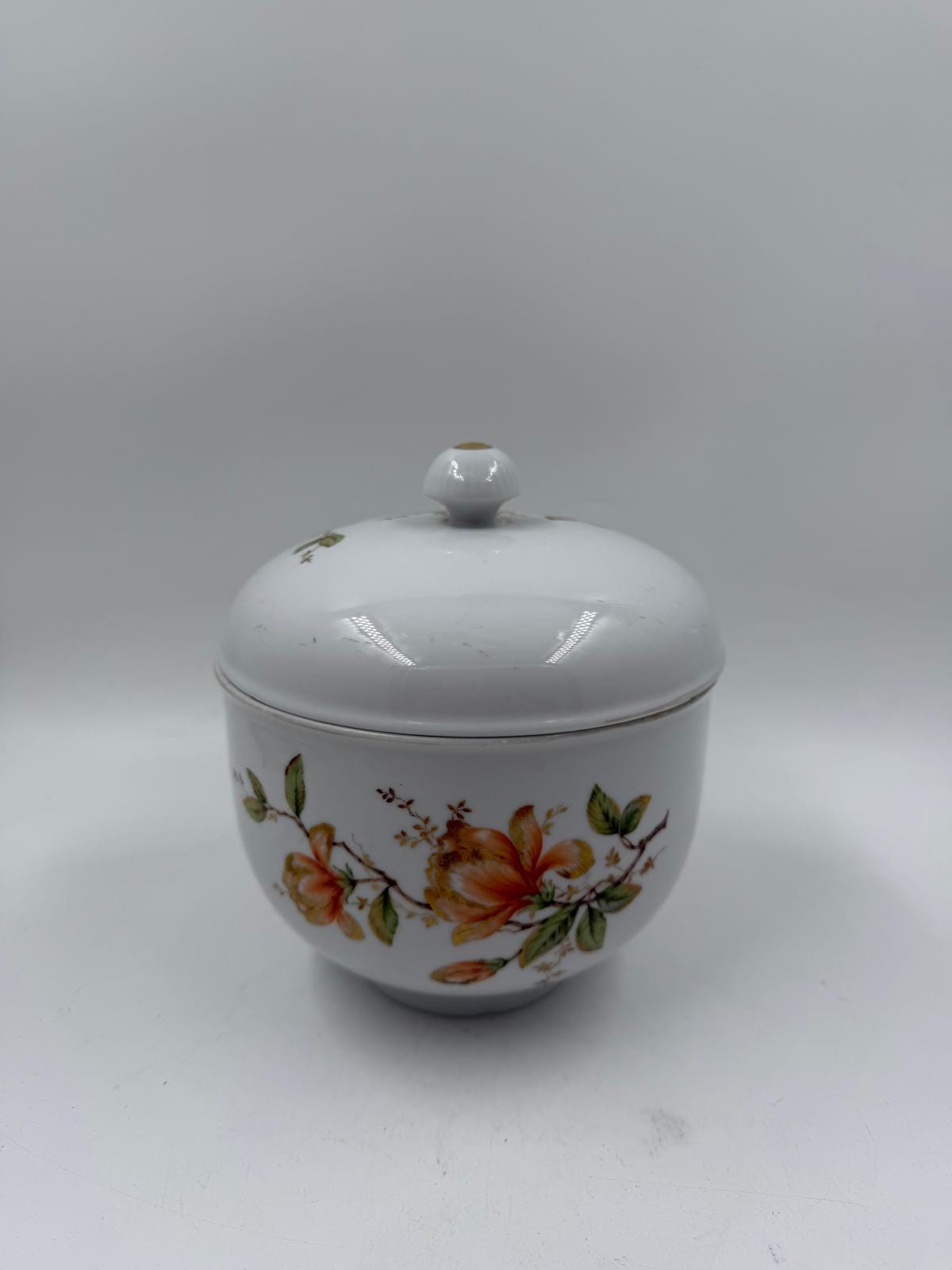 Vintage Dose mit Deckel von Kaiser, Blumenmotiv mit Golddekor, 13 cm Ø
