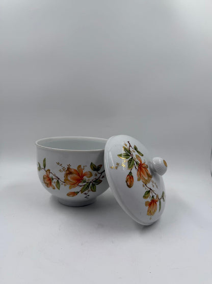 Vintage Dose mit Deckel von Kaiser, Blumenmotiv mit Golddekor, 13 cm Ø