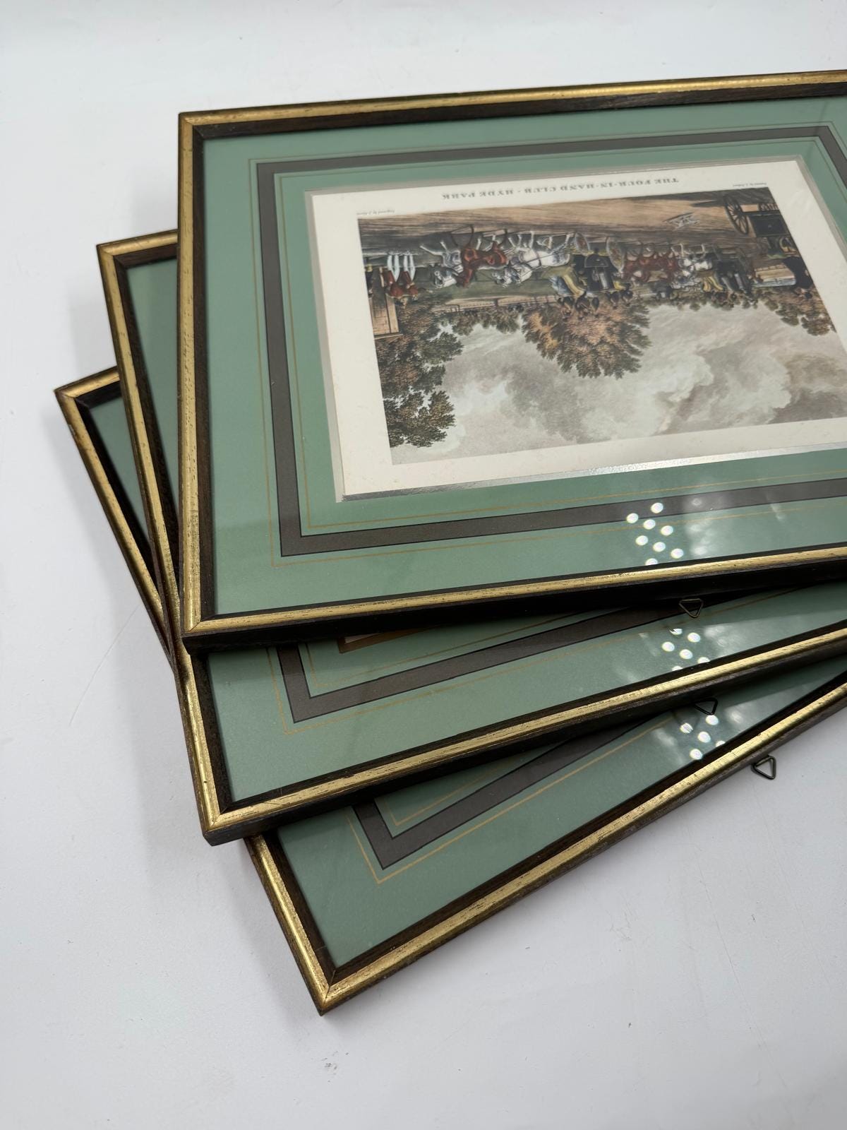 Vintage Druckbild „Königreich Hannover“ Set von 3 von James Pollard für G. Reeves grün-gold-silber