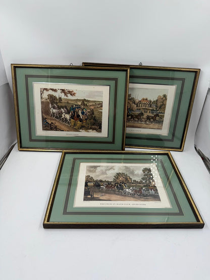 Vintage Druckbild „Königreich Hannover“ Set von 3 von James Pollard für G. Reeves grün-gold-silber
