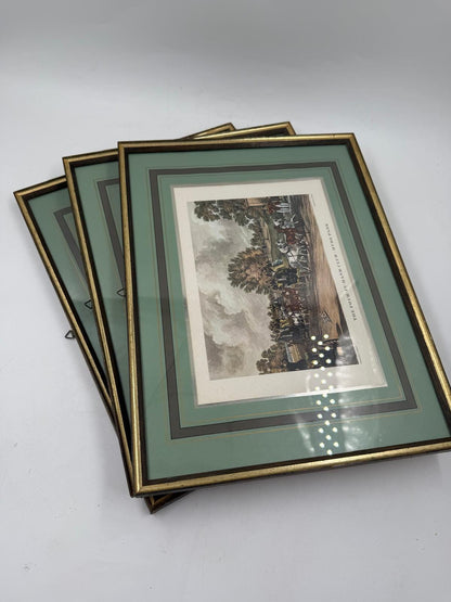 Vintage Druckbild „Königreich Hannover“ Set von 3 von James Pollard für G. Reeves grün-gold-silber