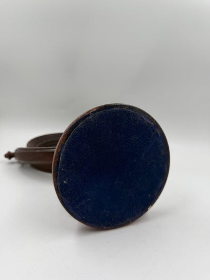Vintage Kosmetikspiegel drehbar aus Holz, Glas und Kunstleder