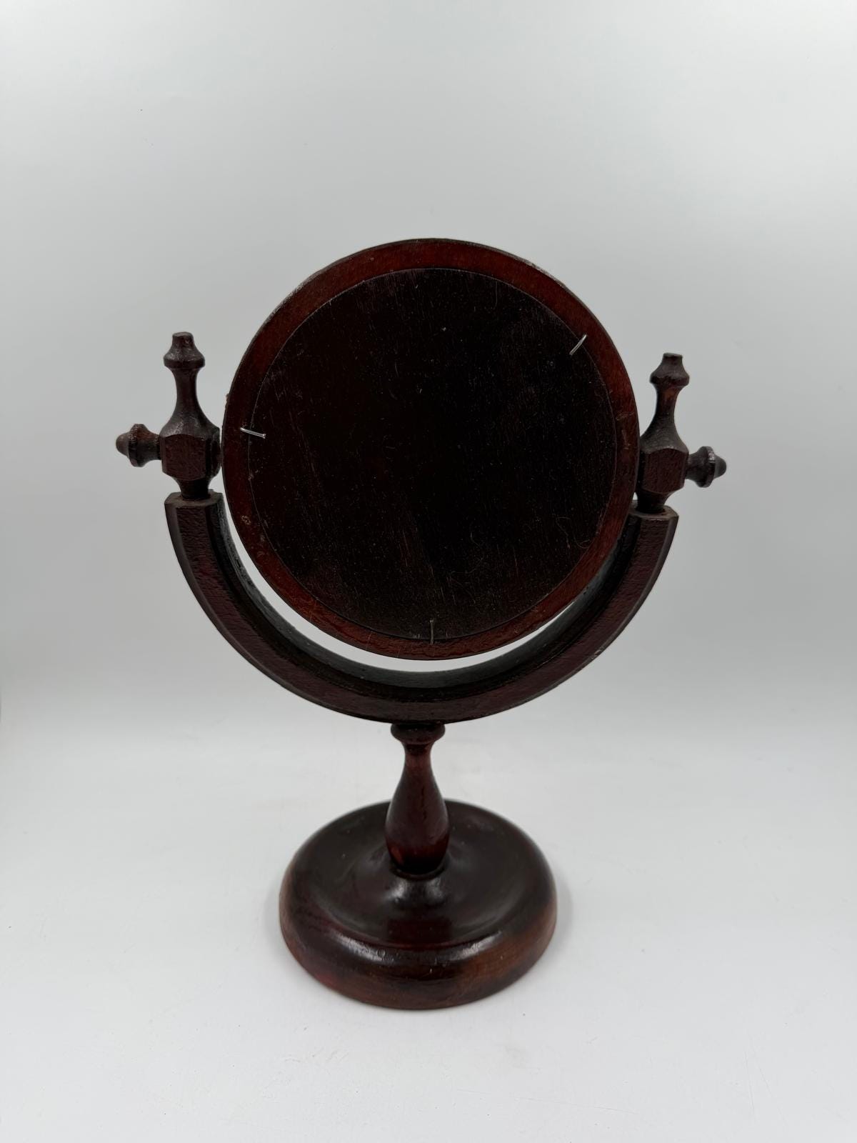 Vintage Kosmetikspiegel drehbar aus Holz, Glas und Kunstleder