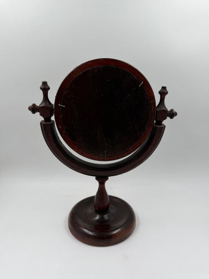 Vintage Kosmetikspiegel drehbar aus Holz, Glas und Kunstleder