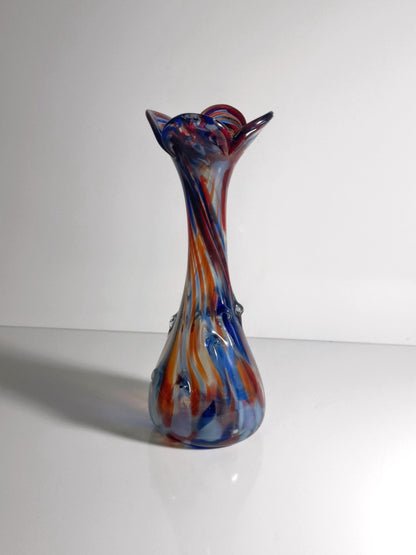 Vintage Vase Murano Konfetti Glas Blumenvase Blau Orange von Murano