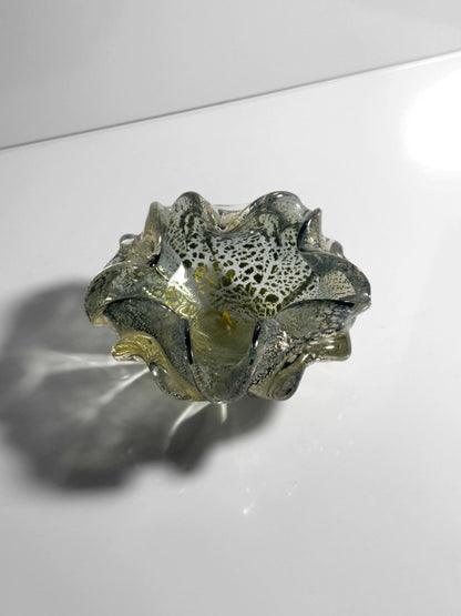 Vintage Murano Glasschale mit Silberblatt-Dekor, Italien 1960er