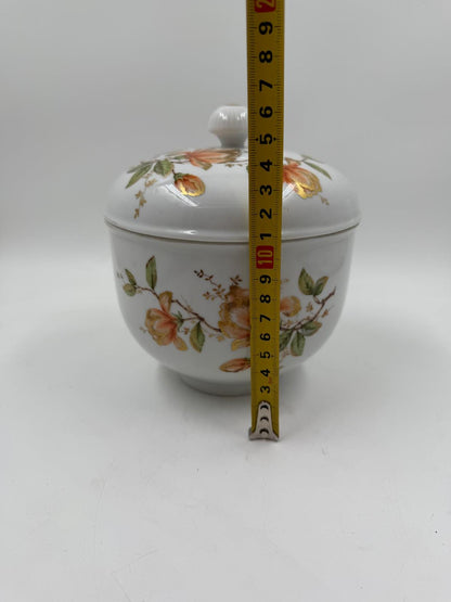 Vintage Dose mit Deckel von Kaiser, Blumenmotiv mit Golddekor, 13 cm Ø