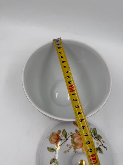 Vintage Dose mit Deckel von Kaiser, Blumenmotiv mit Golddekor, 13 cm Ø