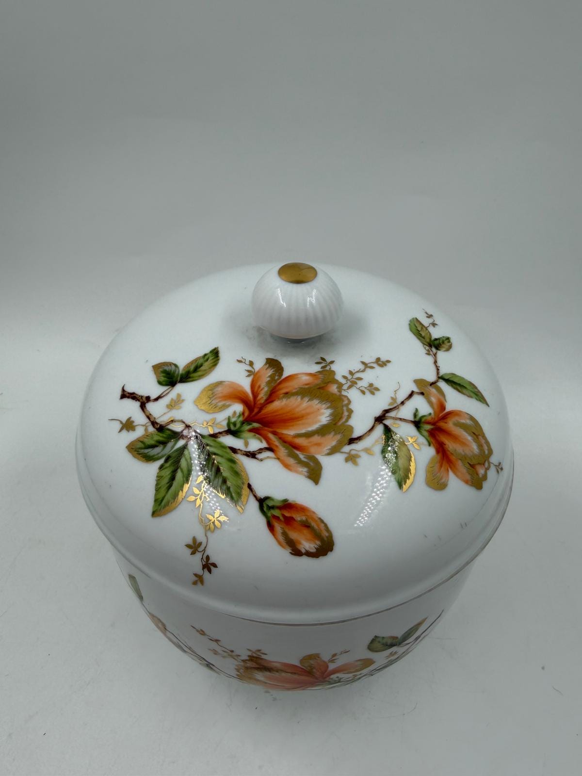 Vintage Dose mit Deckel von Kaiser, Blumenmotiv mit Golddekor, 13 cm Ø