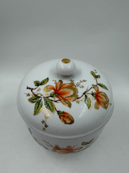 Vintage Dose mit Deckel von Kaiser, Blumenmotiv mit Golddekor, 13 cm Ø