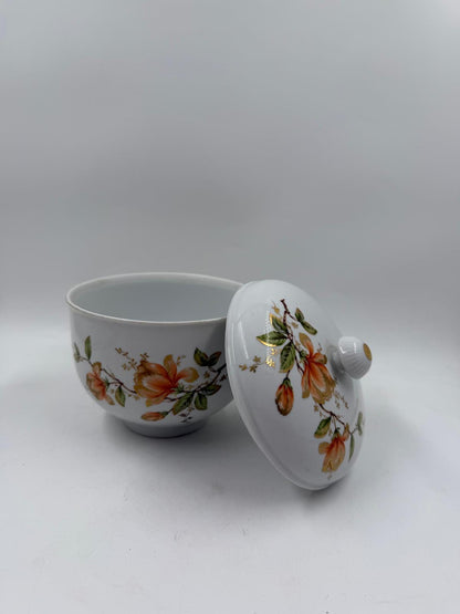 Vintage Dose mit Deckel von Kaiser, Blumenmotiv mit Golddekor, 13 cm Ø