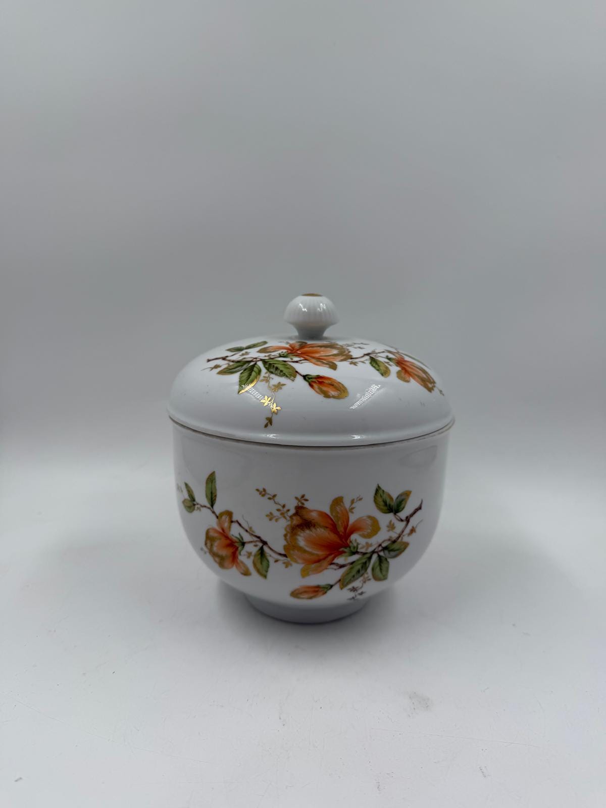 Vintage Dose mit Deckel von Kaiser, Blumenmotiv mit Golddekor, 13 cm Ø