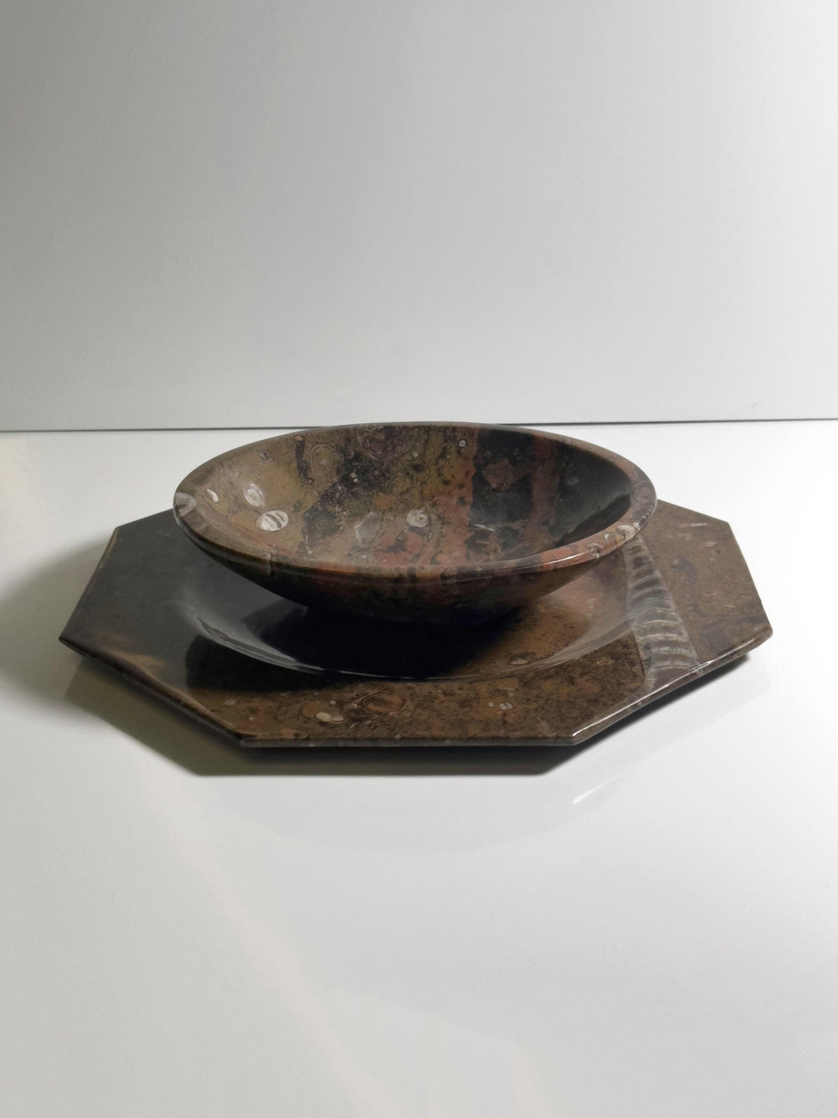 Vintage Fossilienstein-Set Schale und Platte, 1970er