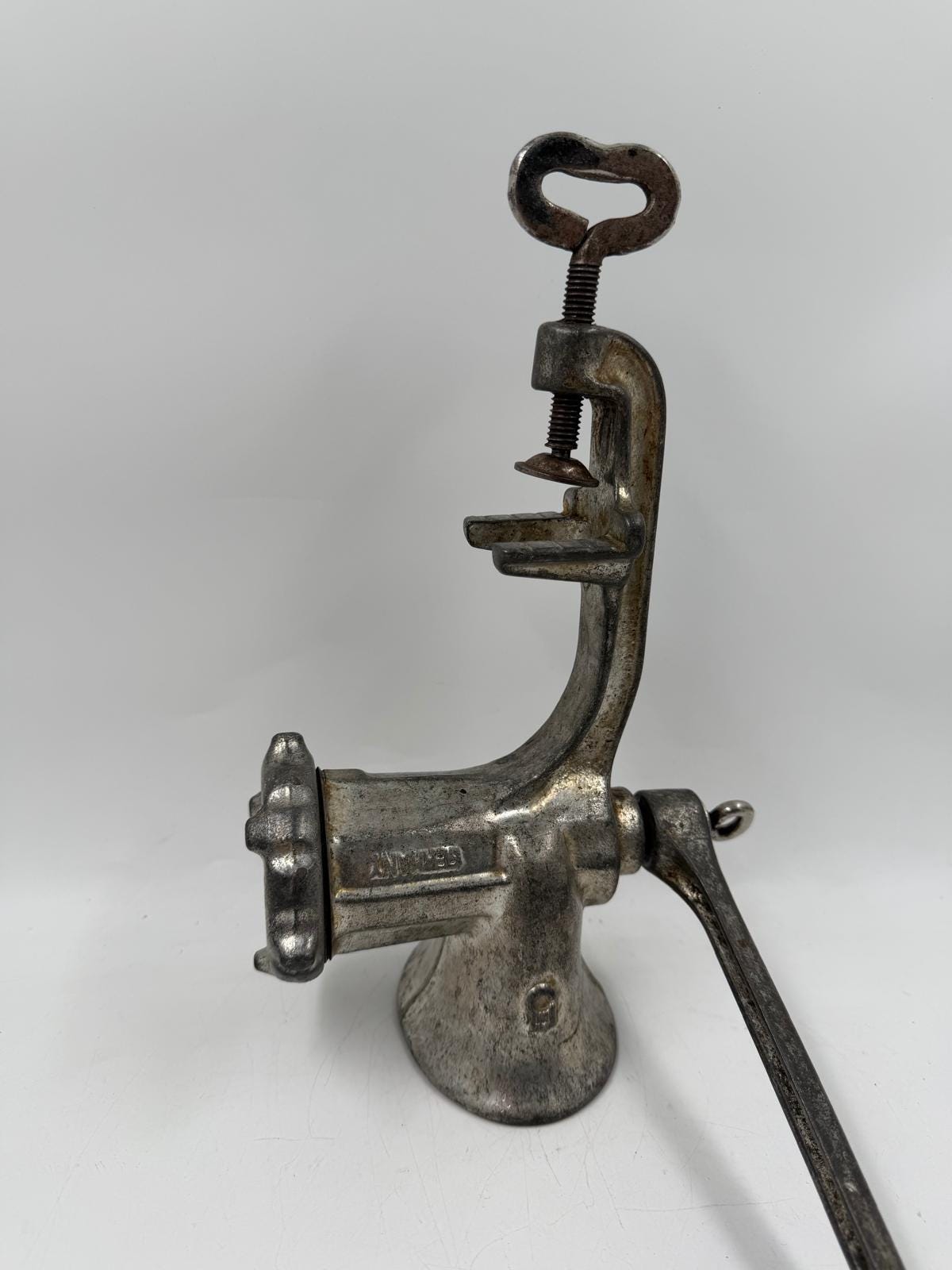 Vintage Fleischwolf von COMET für COMET metallfarben Holzgriff Tischklemme
