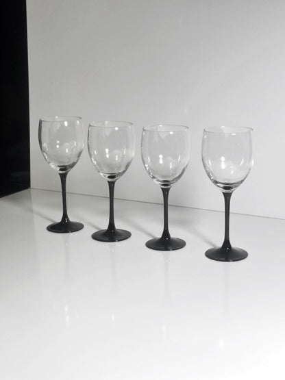 Vintage Weinglas Set von 4 von Luminarc 80er Schwarz Pokal Art Deco Revival