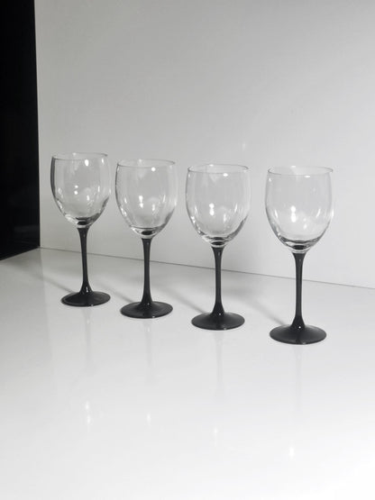 Vintage Weinglas Set von 4 von Luminarc 80er Schwarz Pokal Art Deco Revival