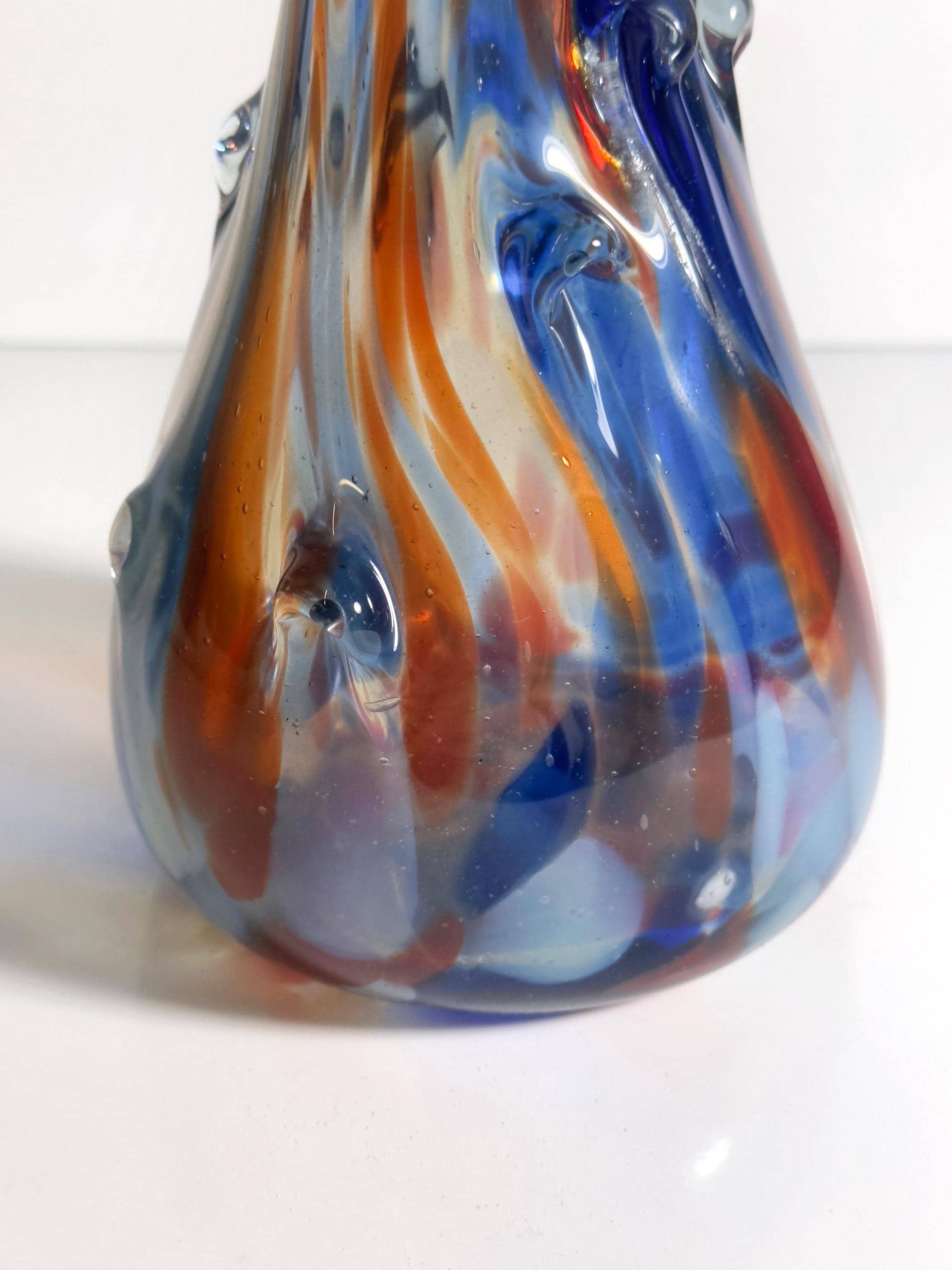 Vintage Vase Murano Konfetti Glas Blumenvase Blau Orange von Murano