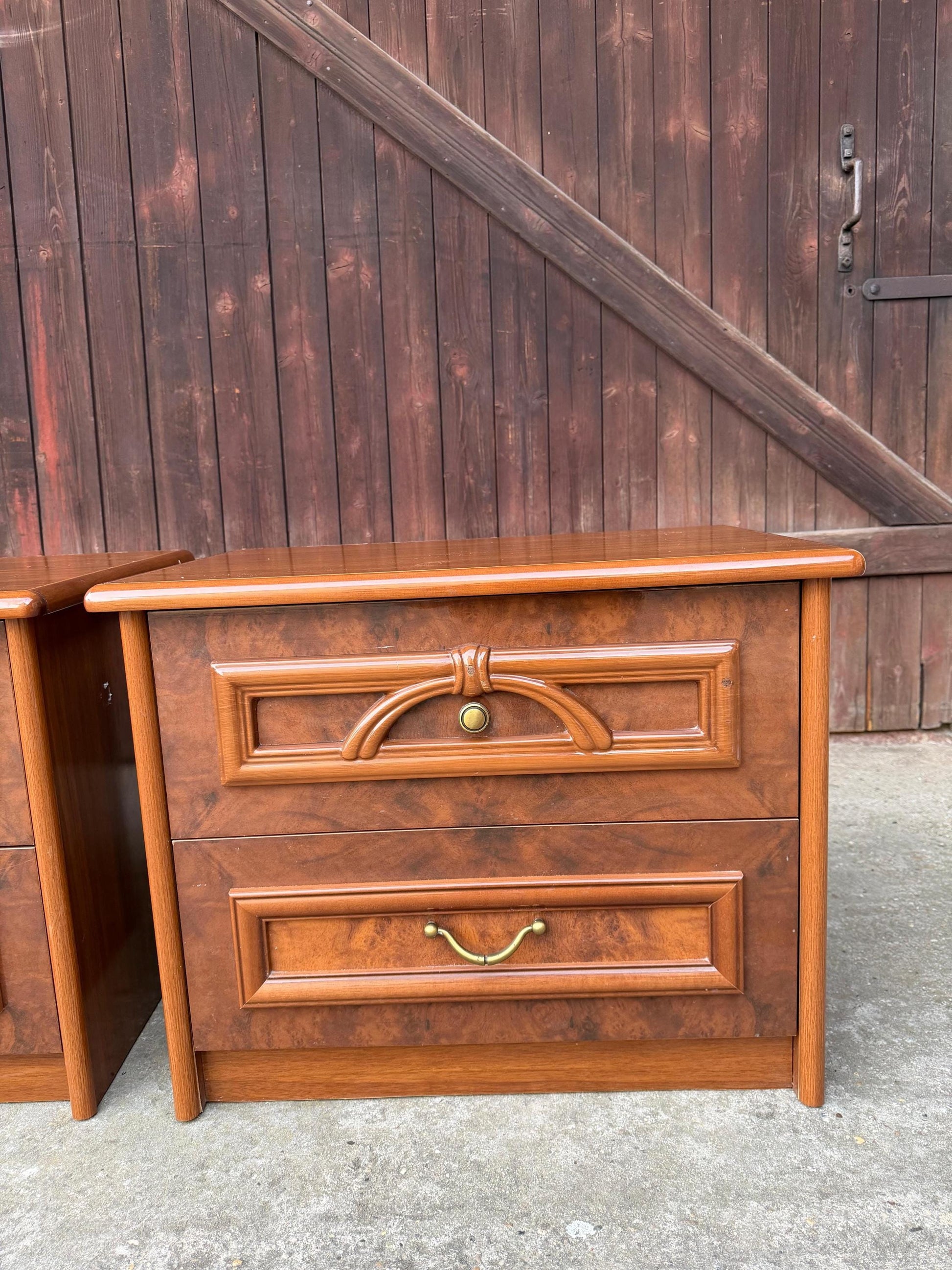Vintage Nachtschrank Set von 2 mit Schubladen Teak Optik