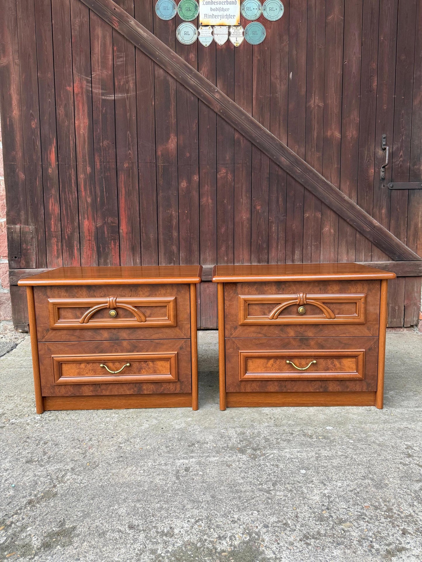 Vintage Nachtschrank Set von 2 mit Schubladen Teak Optik