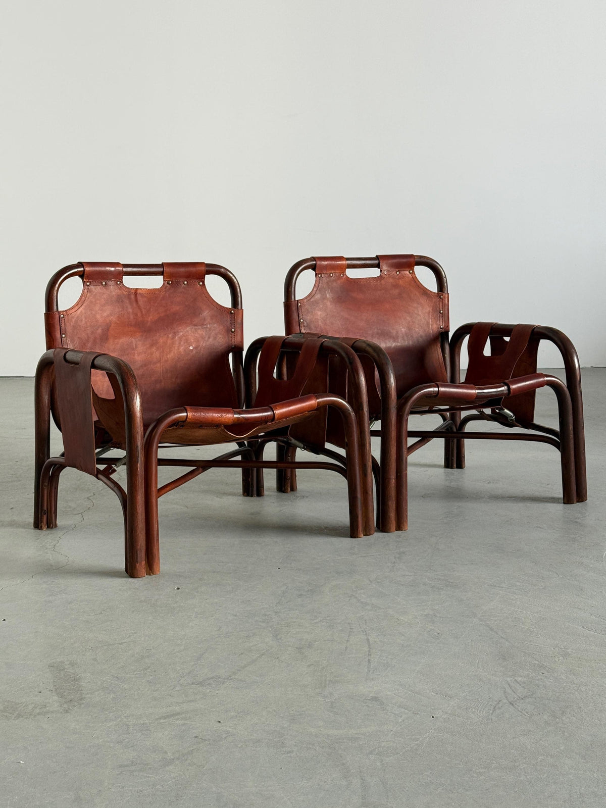 Vintage Set von 2 Safari Sessel von Tito Agnoli für Bonacina dunkelbraun Sattelleder