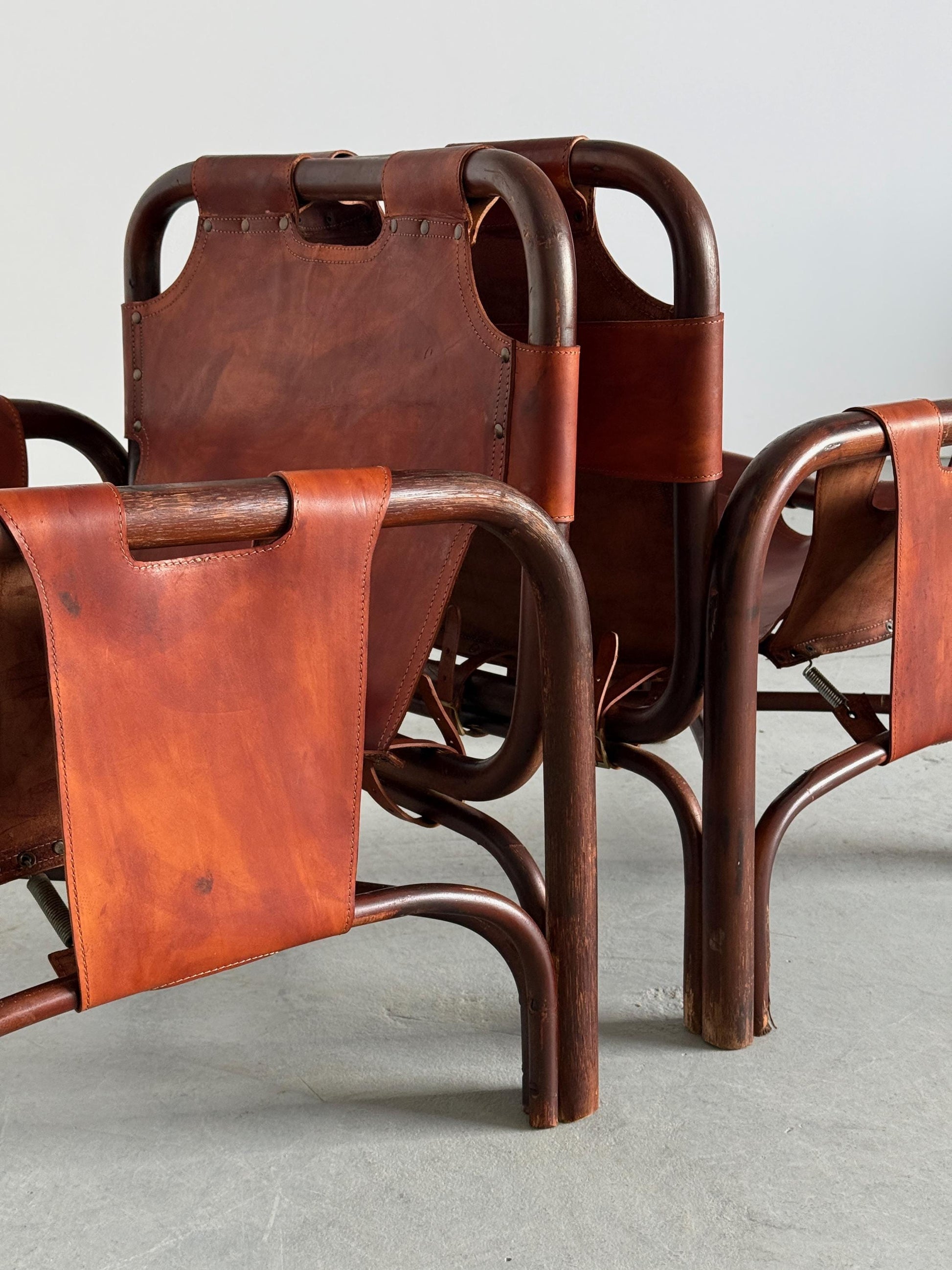 Vintage Set von 2 Safari Sessel von Tito Agnoli für Bonacina dunkelbraun Sattelleder
