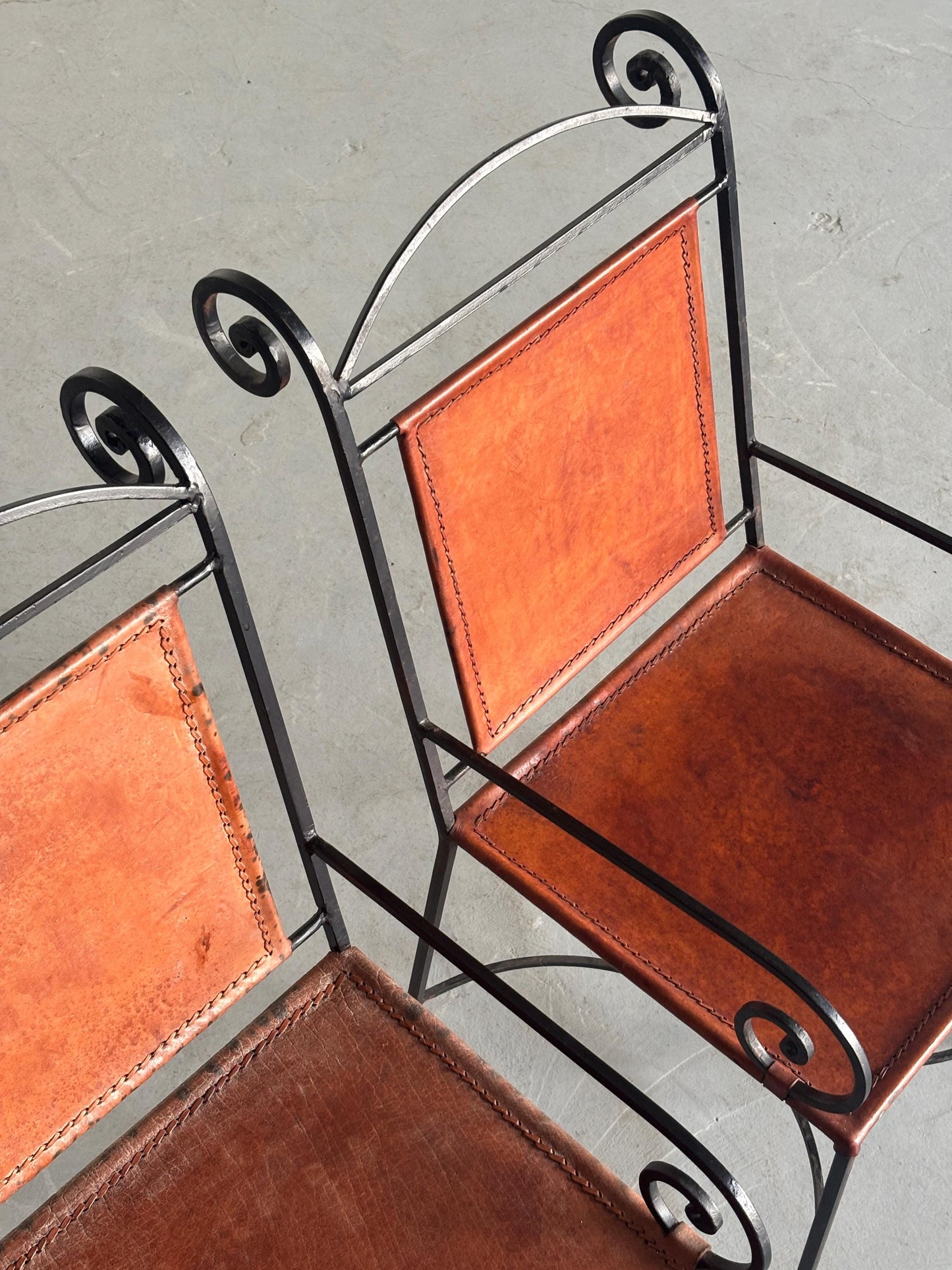 Vintage Sessel aus Schmiedeeisen und Cognacleder, Schwarz Cognac