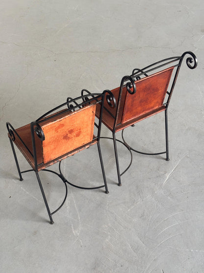 Vintage Sessel aus Schmiedeeisen und Cognacleder, Schwarz Cognac