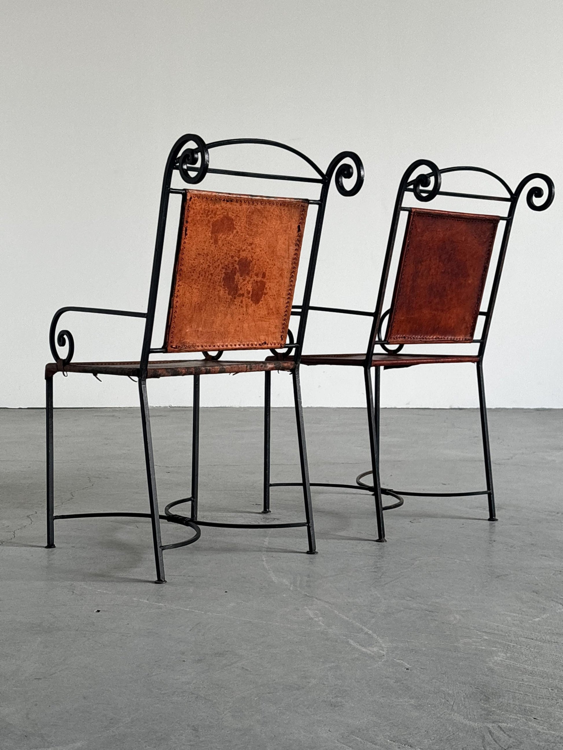 Vintage Sessel aus Schmiedeeisen und Cognacleder, Schwarz Cognac