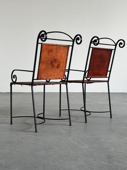 Vintage Sessel aus Schmiedeeisen und Cognacleder, Schwarz Cognac