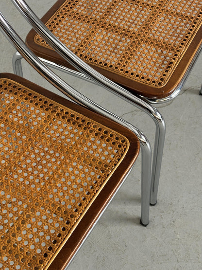 Vintage Set von 2 Esszimmerstuhl aus Holz und Geflecht und Chrom, Italien, 1970er