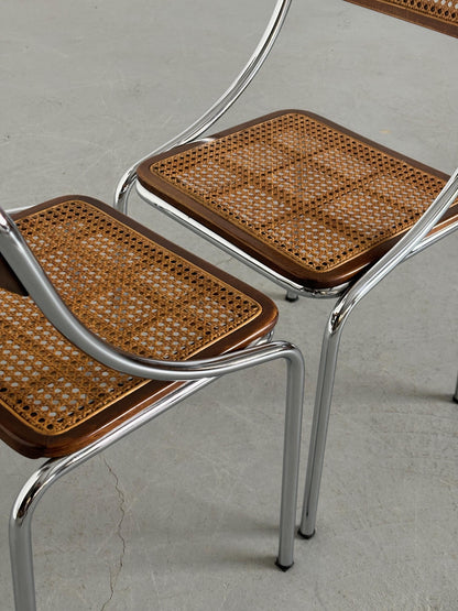Vintage Set von 2 Esszimmerstuhl aus Holz und Geflecht und Chrom, Italien, 1970er