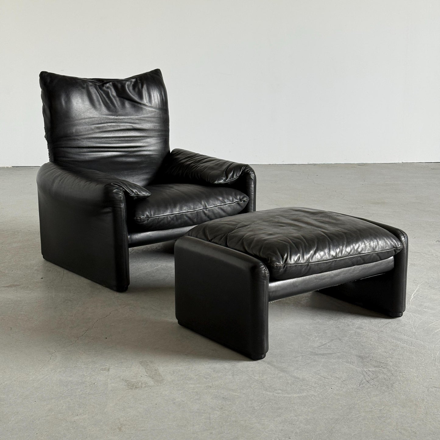 Vintage Sitzset Maralunga von Vico Magistretti für Cassina, schwarz