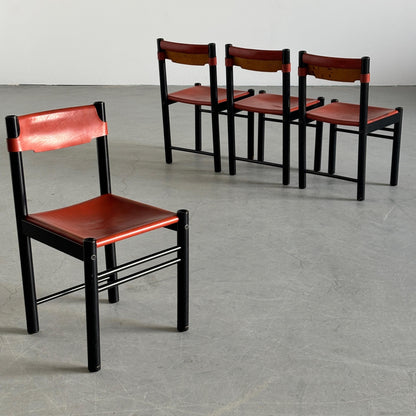 Vintage Set von 4 Esszimmerstuhl von Ibisco Sedie für Ibisco Sedie Karminrot Schwarz