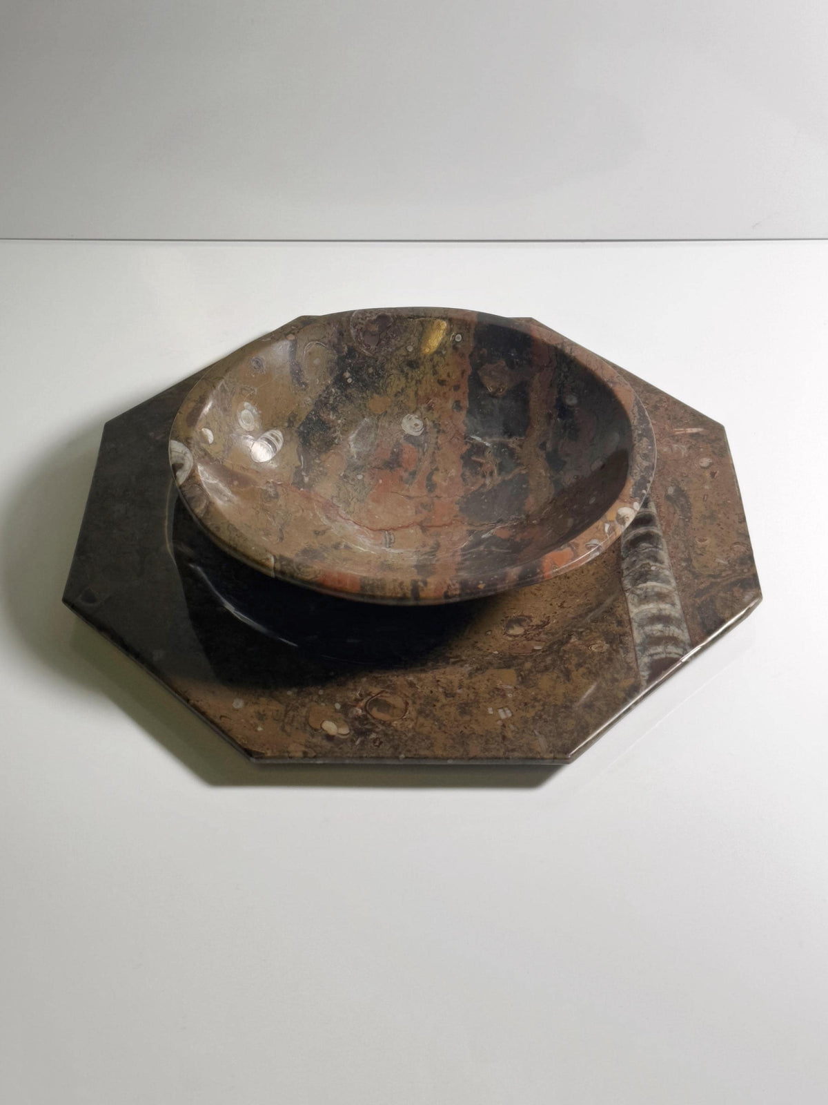 Vintage Fossilienstein-Set Schale und Platte, 1970er