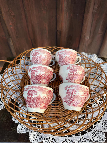 Vintage Kaffeeservice Old Castle von Enoch Wedgwood für Enoch Wedgwood Rot Weiß 21-teilig