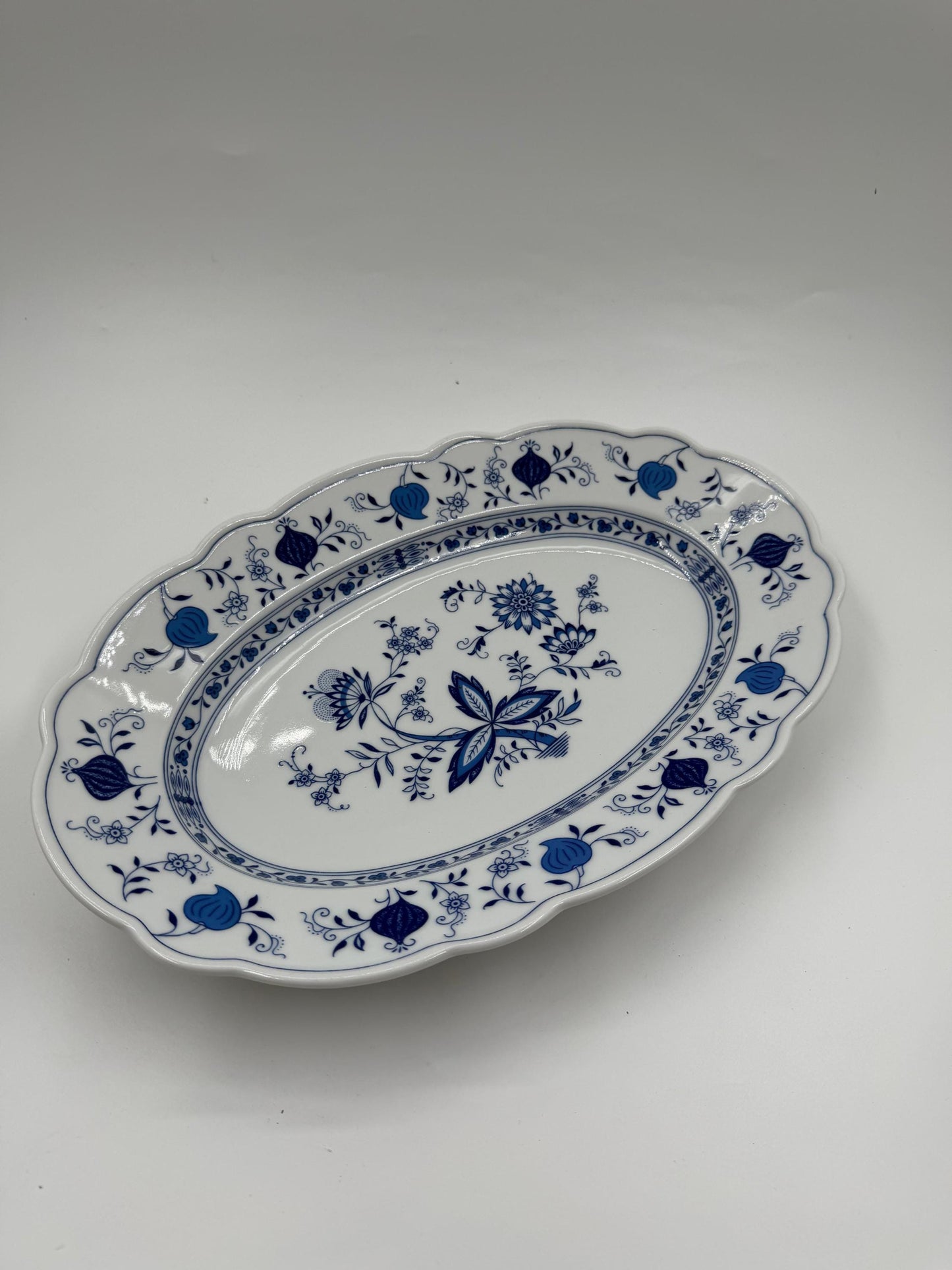 Vintage Servierteller Marienbad Ingres Weiß Zwiebelmuster oval groß blau weiß Porzellan