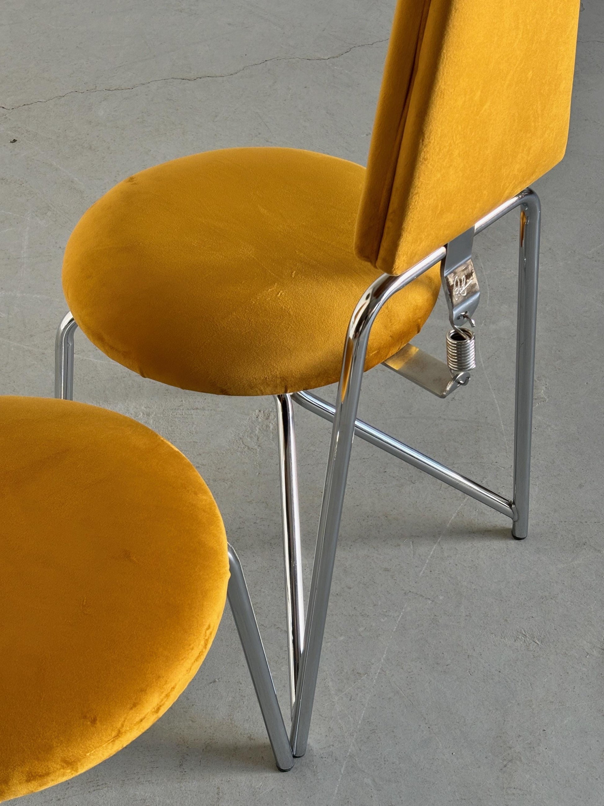 Vintage Set von 2 Esszimmerstuhl von Rach Finazzi für Rach Finazzi Chrom Gold